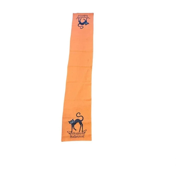 Happy Halloween Shiny Black Cat on Orange Table Runner - Picture 2 of 6